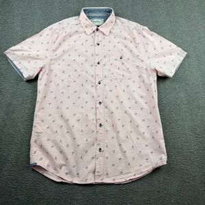 Flag & Anthem Men's M Pink Flamingo Cocktail Print Button Down Shirt SP21WS152